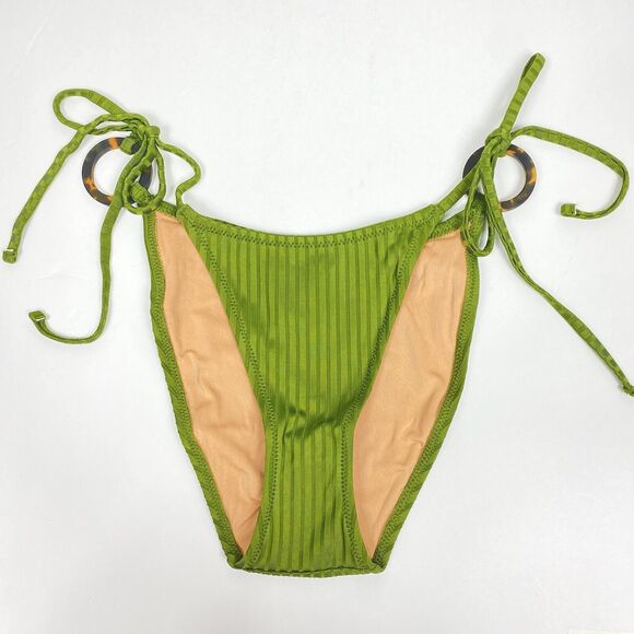 J. Crew Bikini Women Small Wide Rib Curved Waist Cheeky String Bottom Green NWT - Picture 4 of 8